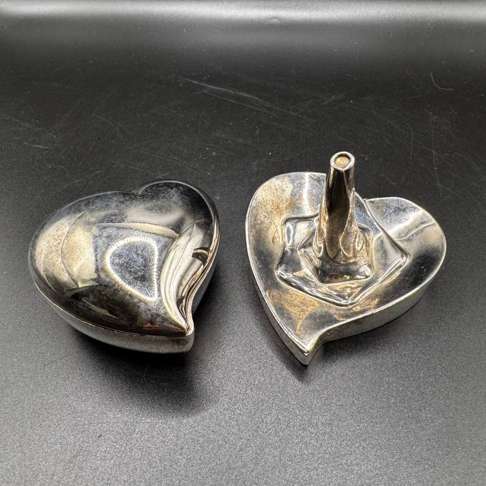 Vintage Studio Silver Metals Heart-Shaped Jewelry Box and Ring Holder Velvet